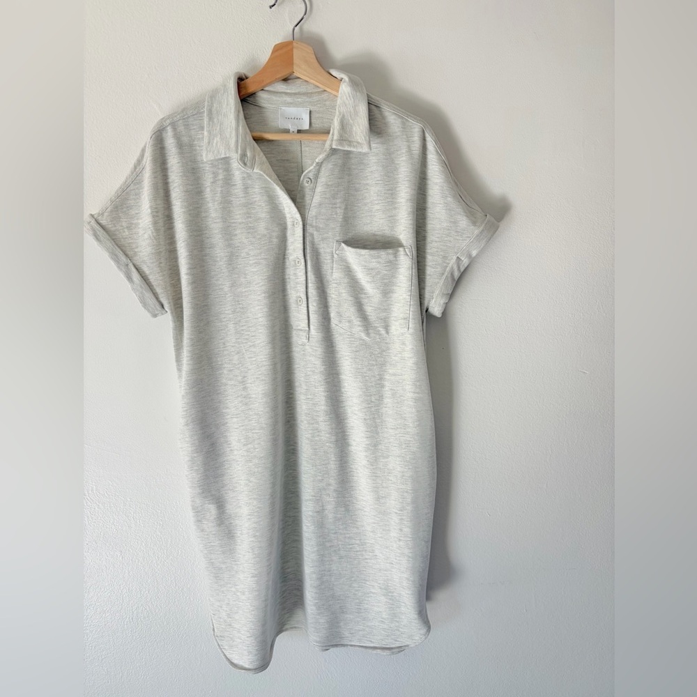 Sundays Heather Grey Collared Half Button‎ Short Sleeve Comfy Casual Shirt Dress